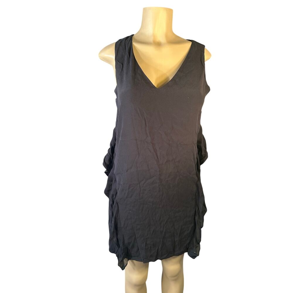 Women S Ramy Brook New York Black Silk Mini Dress Sleeveless V-Neck Ruffle Side - Picture 2 of 7